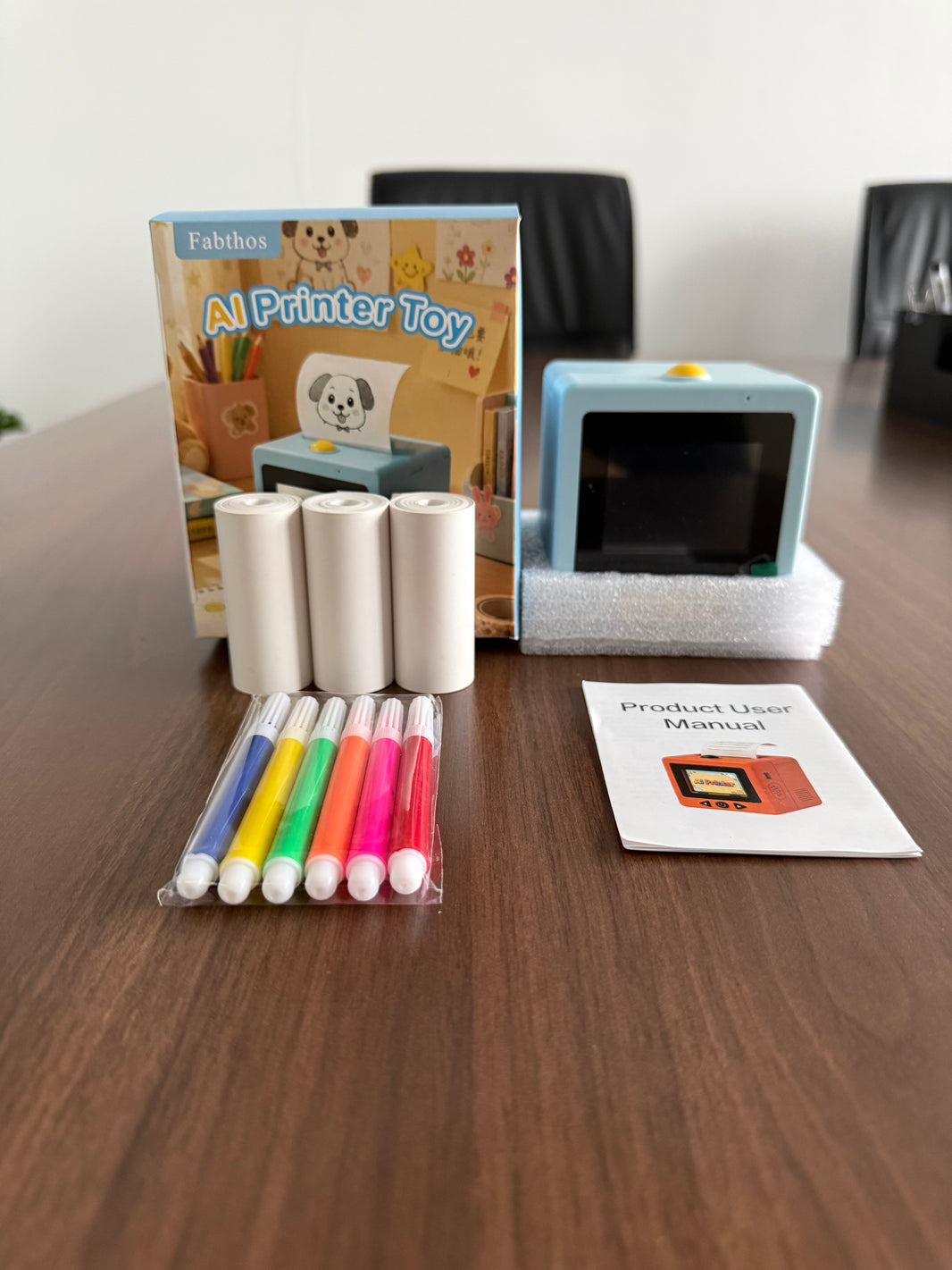 Fabthos AI Voice Portable Mini Sticker Printer for Kids - Inkless, HD Display, Toy for School Projects, DIY Crafts, Gift for Ages 3+