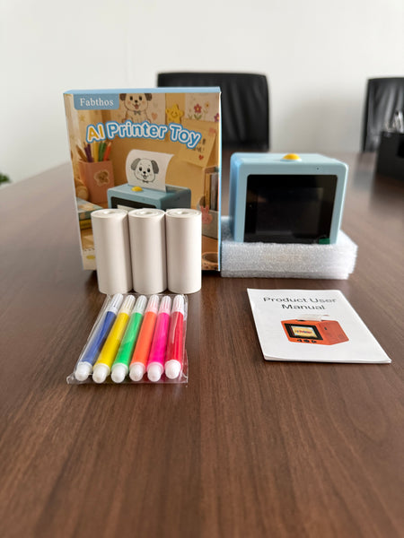 Fabthos AI Voice Portable Mini Sticker Printer for Kids - Inkless, HD Display, Toy for School Projects, DIY Crafts, Gift for Ages 3+